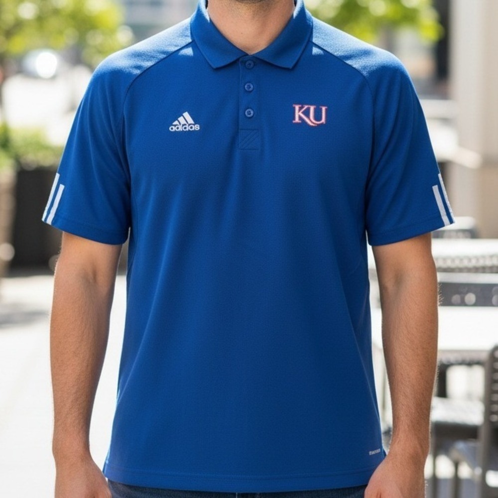Adidas‎ Kansas Jayhawks KU ClimaCool Polo Shirt Mens Medium Blue Short Sleeve
